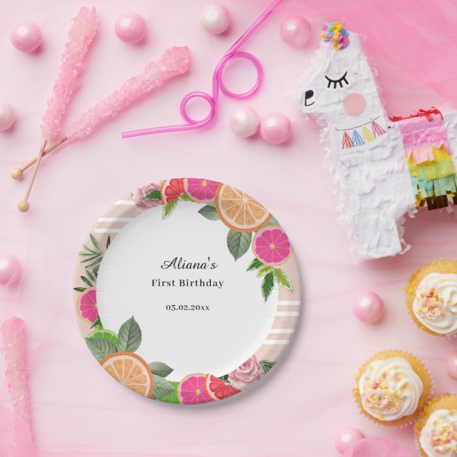 Assiettes En Carton Aquarelle Tropical Citrus Jour minimal (Fête)