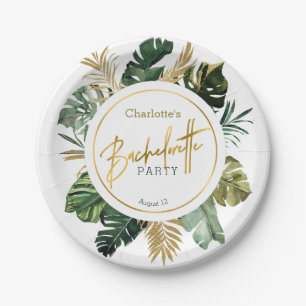 Assiettes En Carton Aquarelle Tropical Feuille d'Or Enterrement de Vie