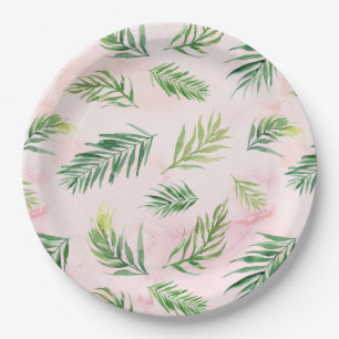Assiettes En Carton Aquarelle Tropical Feuille Luau Plaques Papier