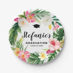 Assiettes En Carton Aquarelle Tropical Floral Wreath Graduation Luau