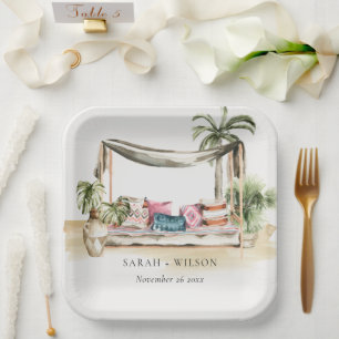 Assiettes En Carton Aquarelle Tropical Palm Beach Cabana Mariage