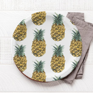Assiettes En Carton Aquarelle tropicale ananas Motif sans couture