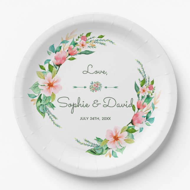 Assiettes En Carton Aquarelle tropicale exotique Luau Mariage floral (Devant)