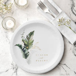 Assiettes En Carton Aquarelle tropicale Mariage or de feuillage<br><div class="desc">Cette plaque en papier mariage présente un feuillage tropical vert aquarelle aux accents feuille or. Il est parfait pour une plage ou un mariage de destination. La couleur Arrière - plan peut être modifiée. >>> Découvrez l'ensemble de la collection >>> https://www.zazzle.com/collections/tropical_foliage_gold_collection-119316977990783186</div>