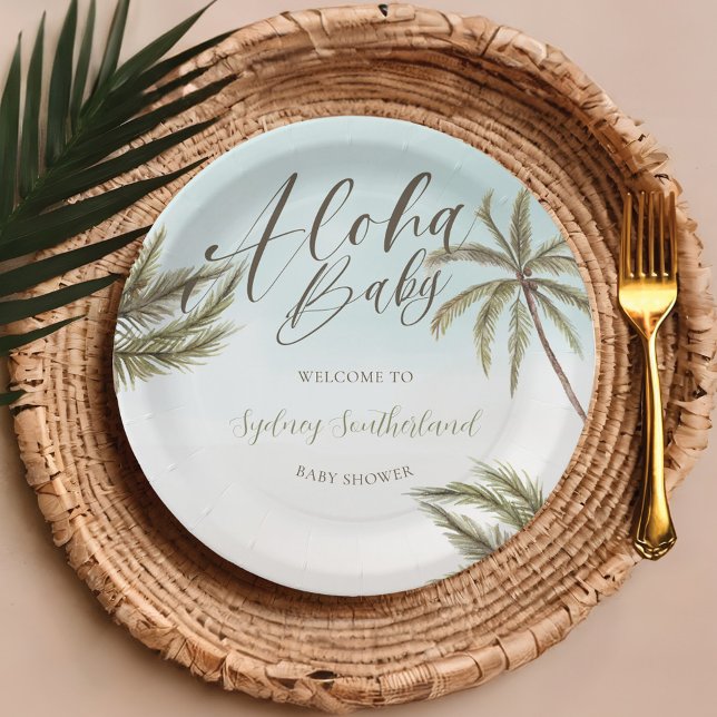 Assiettes En Carton Aquarelle tropicale Palm Trees Baby shower Bienven (Tropical Watercolor Palm Trees Baby Shower Welcome Paper Plates)