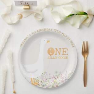 Assiettes En Carton Aquarelle Une oie soie Fleur sauvage 1er anniversa