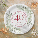 Assiettes En Carton Aquarelle Verdure 40e anniversaire Mariage<br><div class="desc">Doté de délicats feuilles d'aquarelle douce,  ce plateau botanique 40e anniversaire de mariage chic peut être personnalisé avec vos informations spéciales d'anniversaire dans un élégant texte rouge rubis. Conçu par Thisisnotme©</div>