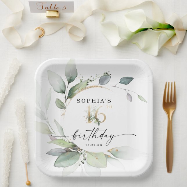 Assiettes En Carton Aquarelle Verdure Douce 16e anniversaire (Mariage)