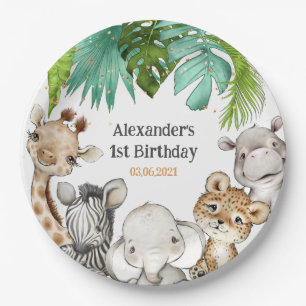 Assiettes En Carton Aquarelle Verdure Safari Animaux Anniversaire