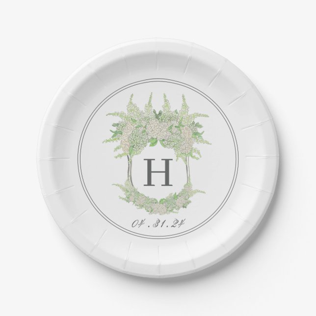 Assiettes En Carton Aquarelle Vert et Blanc Hydrangea Crest (Devant)