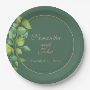 Assiettes En Carton Aquarelle vert eucalyptus feuillage vert