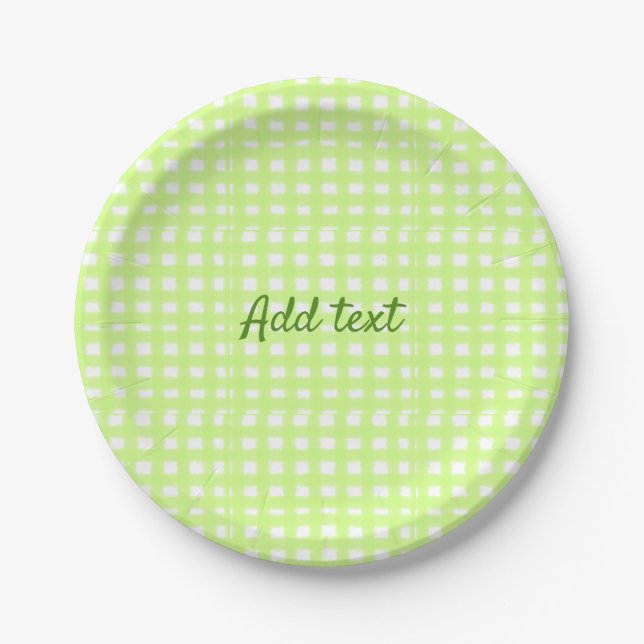 Assiettes En Carton Aquarelle vert plaid ginham personnalisé ajouter t (Devant)