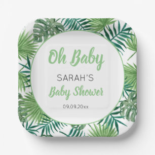 Assiettes En Carton Aquarelle verte Baby shower de feuilles tropicales