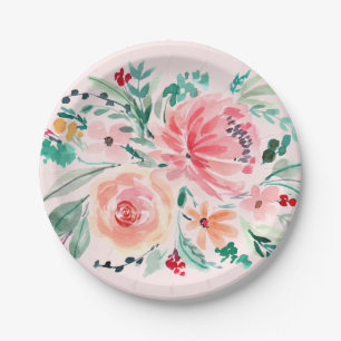 Assiettes En Carton Aquarelle verte rose Plaque de papier floral