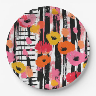 Assiettes En Carton Aquarelle vintage Floral Abstrait Motif (10)