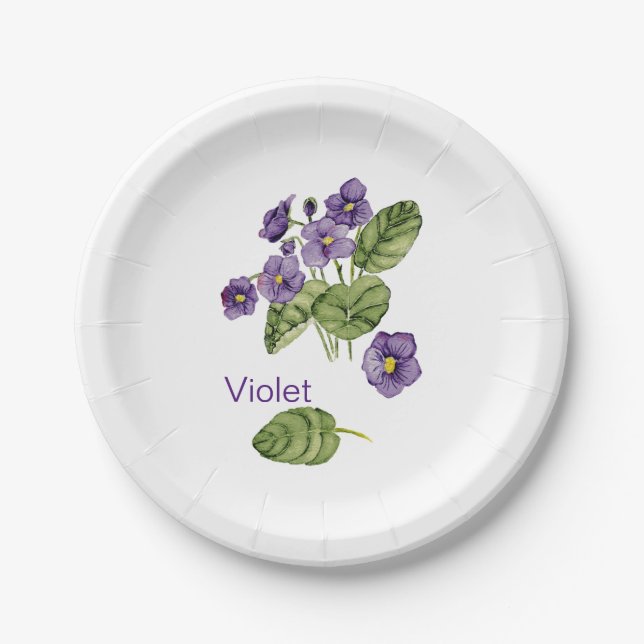 Assiettes En Carton aquarelle violette couleur violet de la botanique  (Devant)
