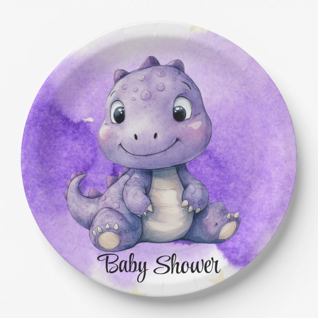 Assiettes En Carton Aquarelle violette mignonne Dinosaur Baby shower f (Devant)