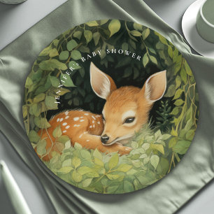 Assiettes En Carton Aquarelle Whimsical Baby Deer Baby shower
