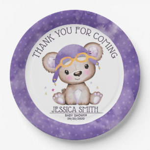 Assiettes En Carton Aquarelle Whimsical Girl Pilot Teddy Bear