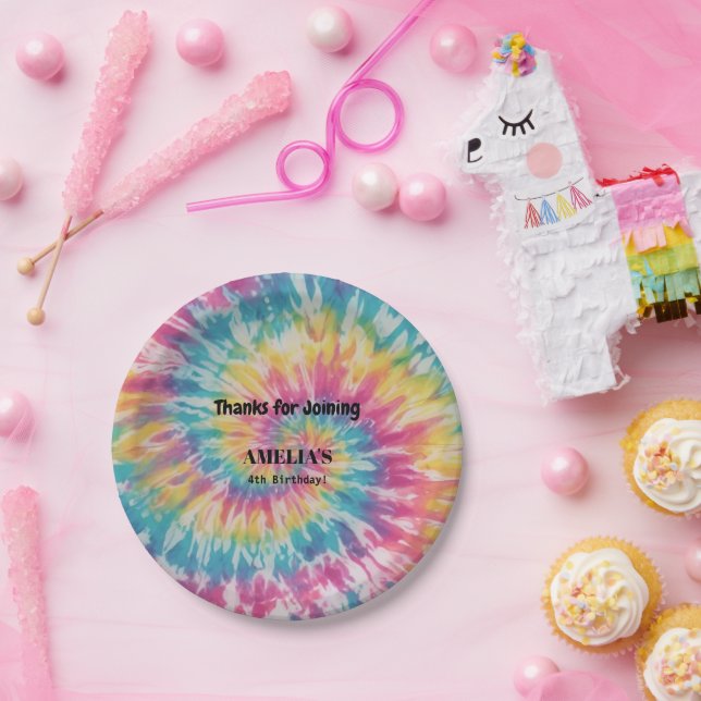 Assiettes En Carton Aquarelle Whimsical Tie Dye Arc-en-ciel Anniversai (Fête)
