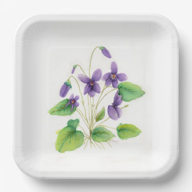 Assiettes En Carton Aquarelle Wild VIolets Plate de mélamine (Recto)
