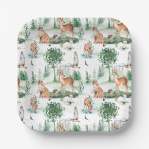 Assiettes En Carton Aquarelle Woodland Baby Motif animal