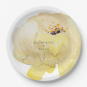 Assiettes En Carton Aquarelle Yellow Peony Names Mariage