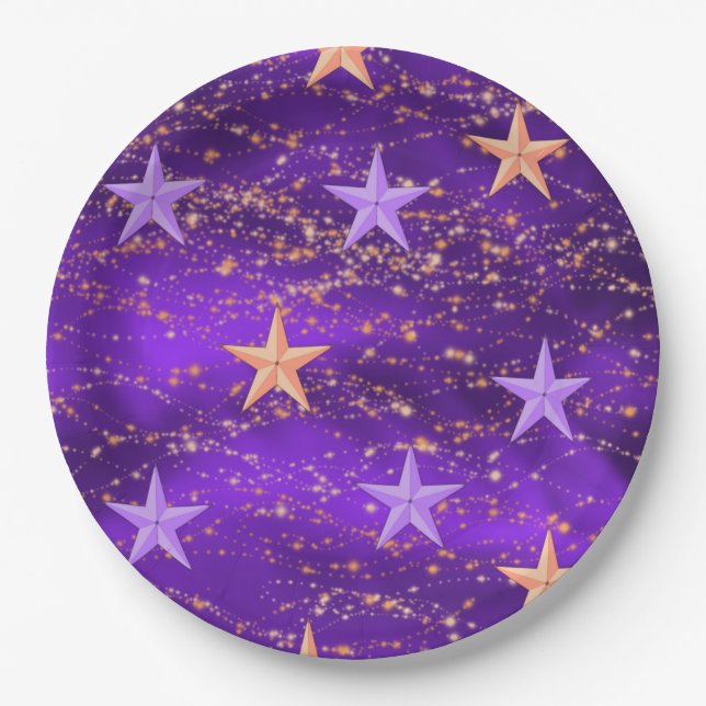 Assiettes En Carton Arabian Nights Purple & Gold Stars (Devant)