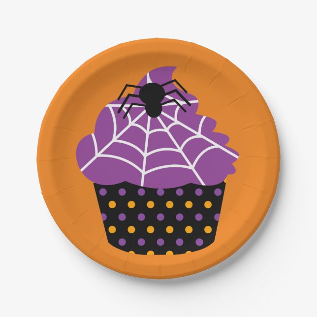 Assiettes En Carton Araignée cupcake Halloween (Devant)