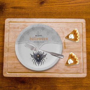 Assiettes En Carton Araignée gothique et motif damassé Halloween