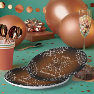 Assiettes En Carton Araignées Halloween Spiderweb noir orange blanc