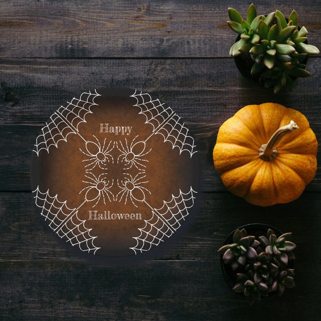 Assiettes En Carton Araignées Halloween Spiderweb noir orange blanc (Créateur téléchargé)