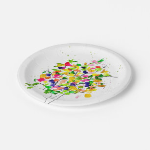 Assiettes En Carton Arbre coloré aquarelle