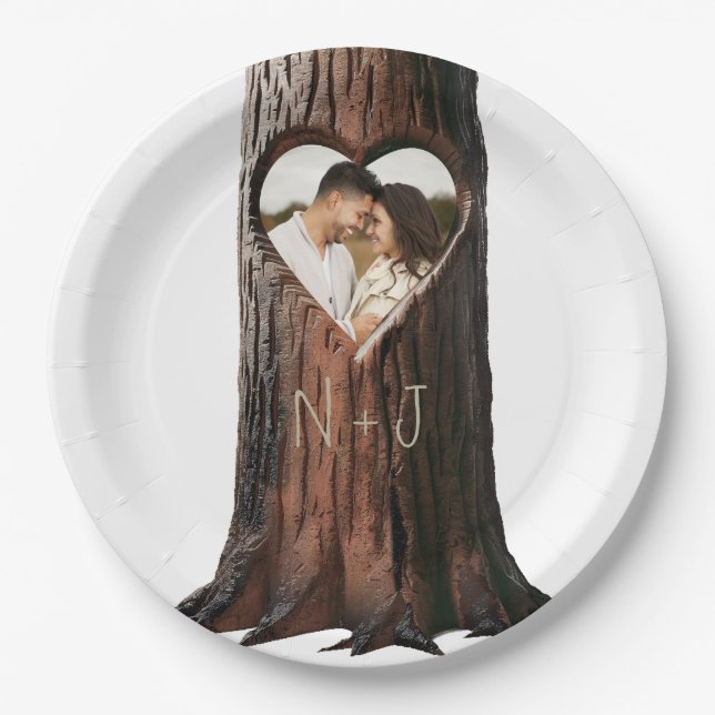 Assiettes En Carton Arbre creusé Souche de coeur Mariage rustique mini (Devant)