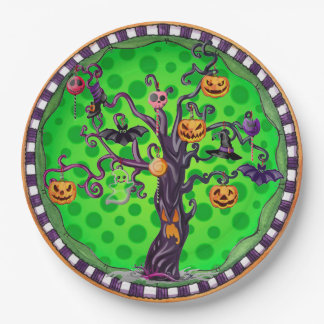 Assiettes En Carton Arbre de citrouilles effrayant Halloween