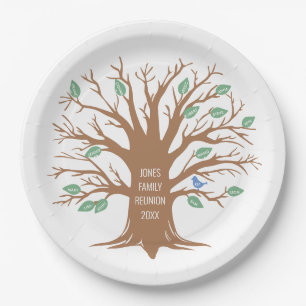 Assiettes En Carton Arbre de famille personnalisé avec feuilles et ois