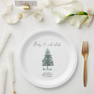 Assiettes En Carton Arbre de Noël à l'aquarelle pour baby shower