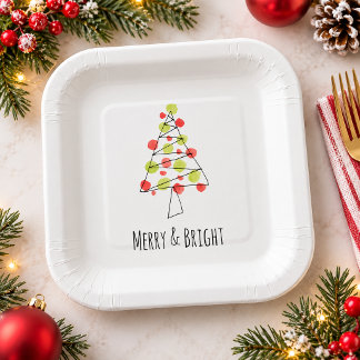 Assiettes En Carton Arbre de Noël aquarelle personnalisé Joyeux et Lum