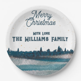 Assiettes En Carton Arbre de Noël avec neige Joyeux Noël