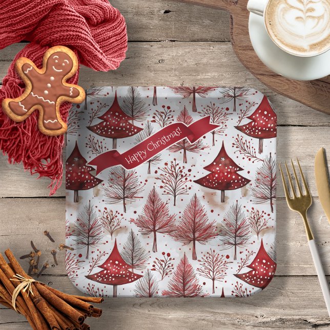 Assiettes En Carton Arbre de Noël blanc rouge Motif #4 ID1009 (Créateur téléchargé)