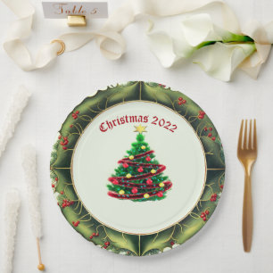 Assiettes En Carton Arbre de Noël classique et Holly