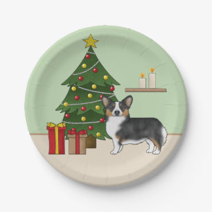 Assiettes En Carton Arbre de Noël du Pembroke Welsh Corgi tricolore no