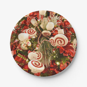 Assiettes En Carton Arbre de Noël géant blanc et rouge blanc
