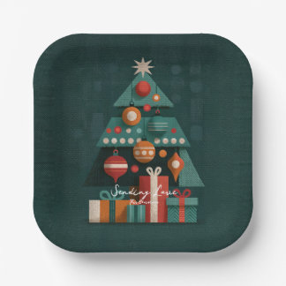 Assiettes En Carton Arbre de Noël géométrique rétro