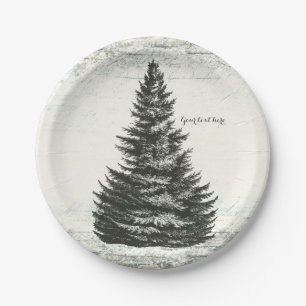 Assiettes En Carton Arbre de Noël hivernal vintage Bois rustique Éléga