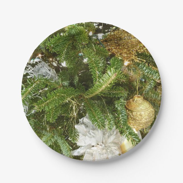 Assiettes En Carton Arbre de Noël I Argent et Or (Devant)