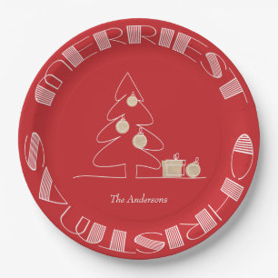 Assiettes En Carton Arbre de Noël le plus joli Rouge