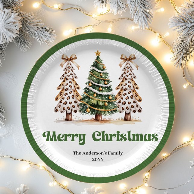 Assiettes En Carton Arbre de Noël Léopard Amusant Papier Personnalisé  (Fun Leopard Christmas Tree Personalized Paper Plates)