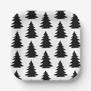 Assiettes En Carton Arbre de Noël noir scandinave minimaliste