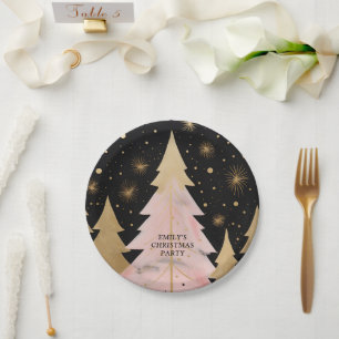 Assiettes En Carton Arbre de Noël rose